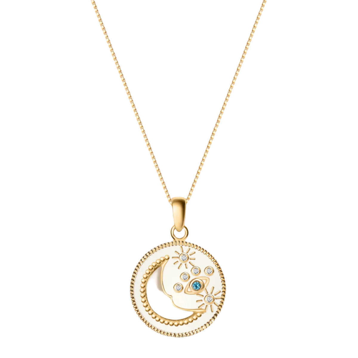 Celestial Impression - White Enamel Moon & Stars Necklace
