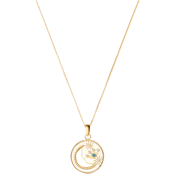 Celestial Impression - White Enamel Moon & Stars Necklace