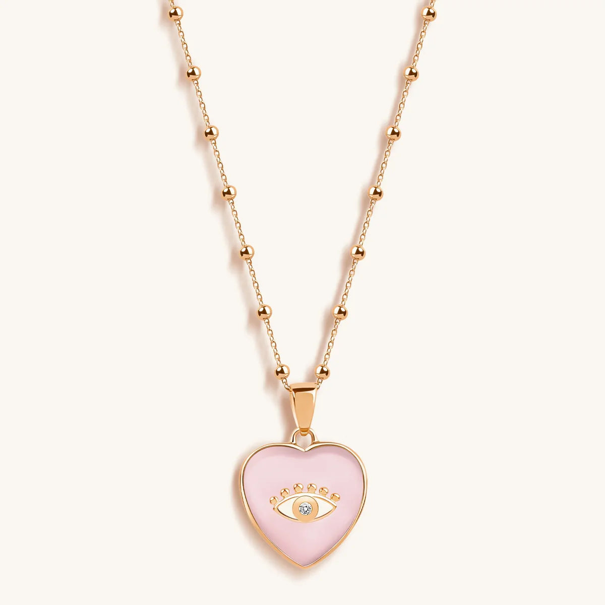 Harmonious Emotions - Mother Of Pearl Heart Evil Eye Necklace