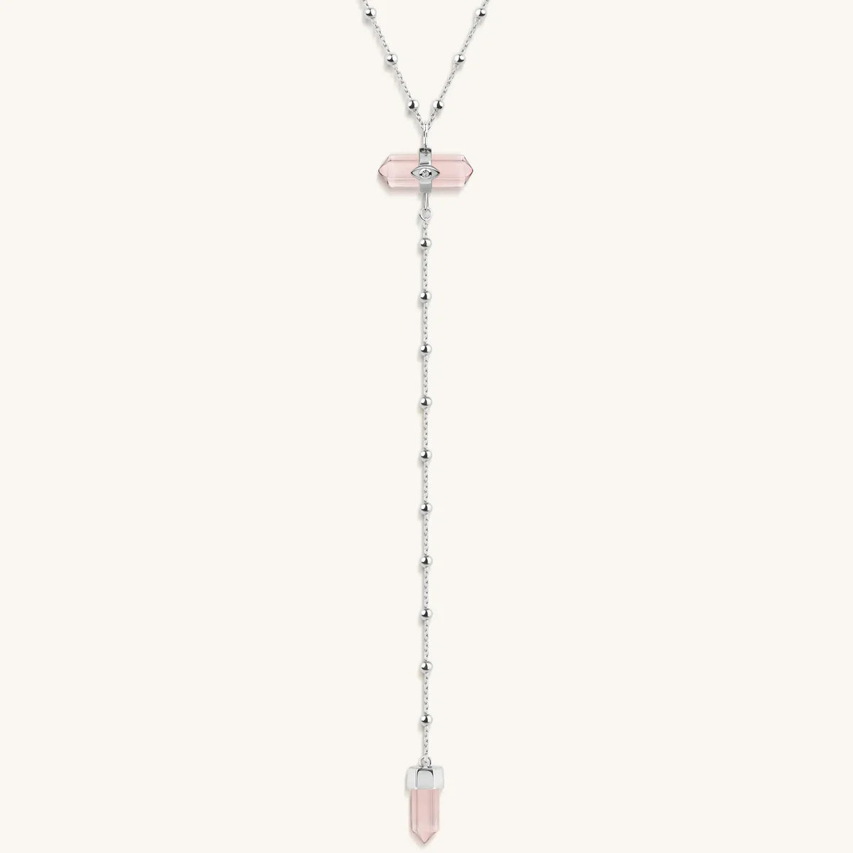 Guided by Love - Rose Quartz Silver Evil Eye Necklace