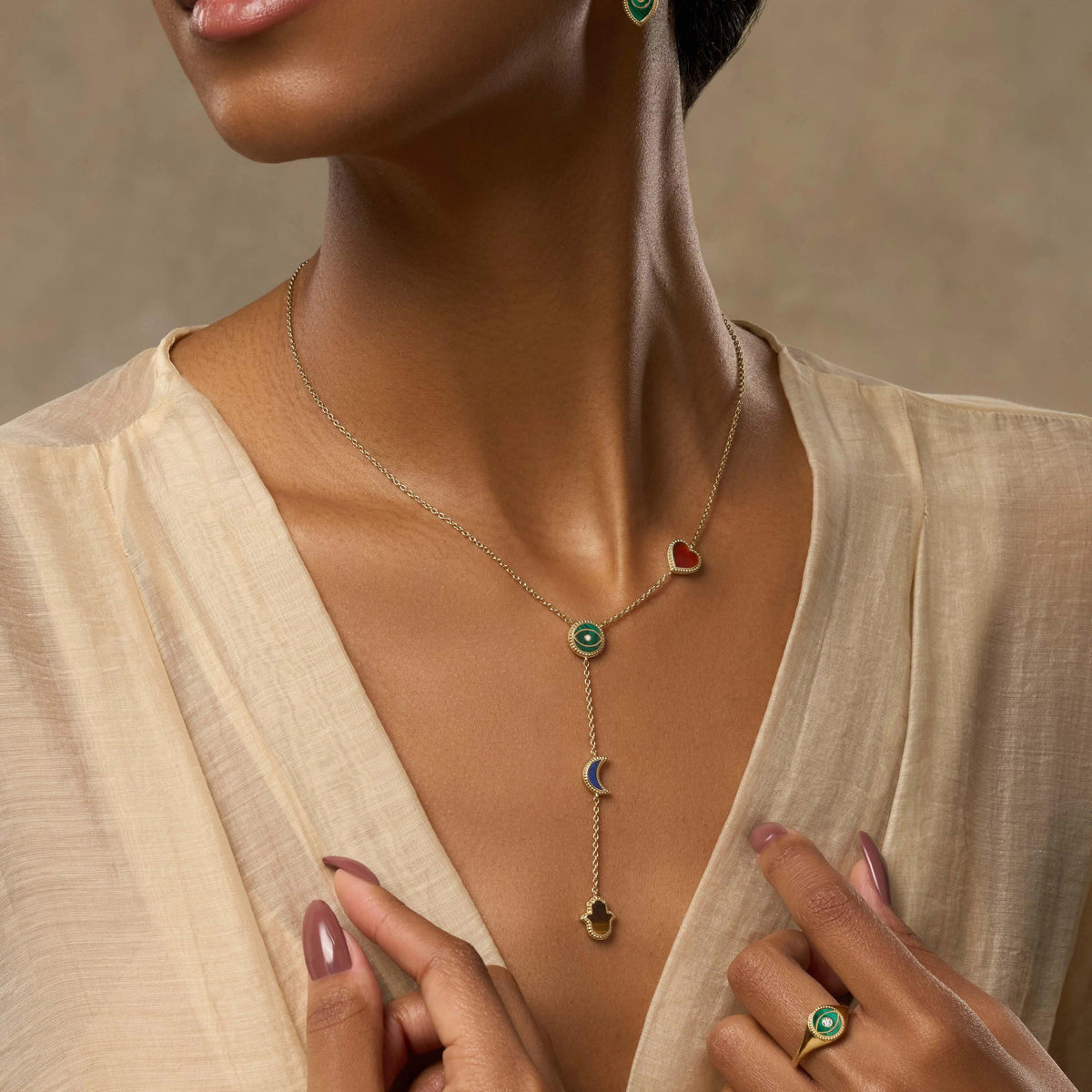 Celestial Wisdom Multi-Symbol & Multi-Gemstone Necklace