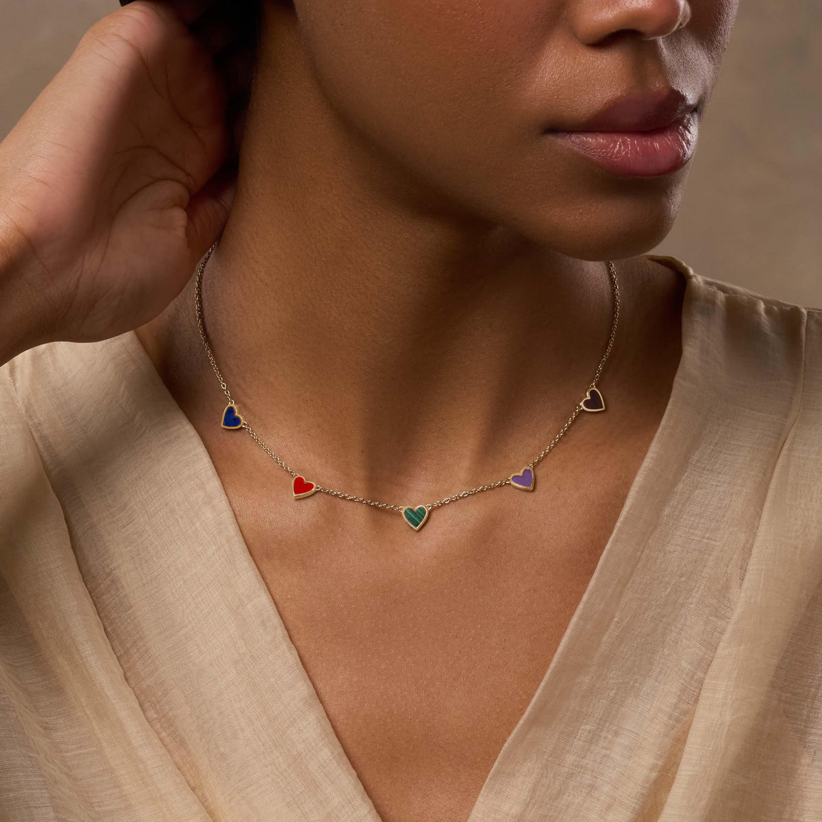Love’s Melody Multi-Stone Gold Heart Necklace