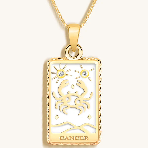 Emotional Being - White Enamel Cancer Card Necklace