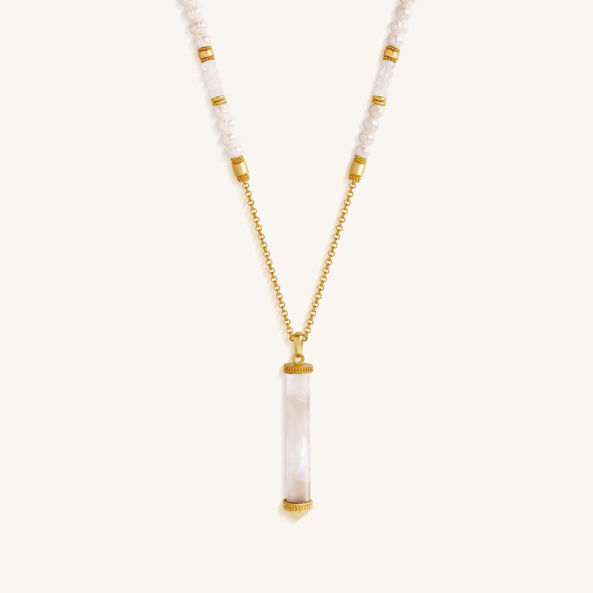 Luminous Tide Moonstone Tube Necklace