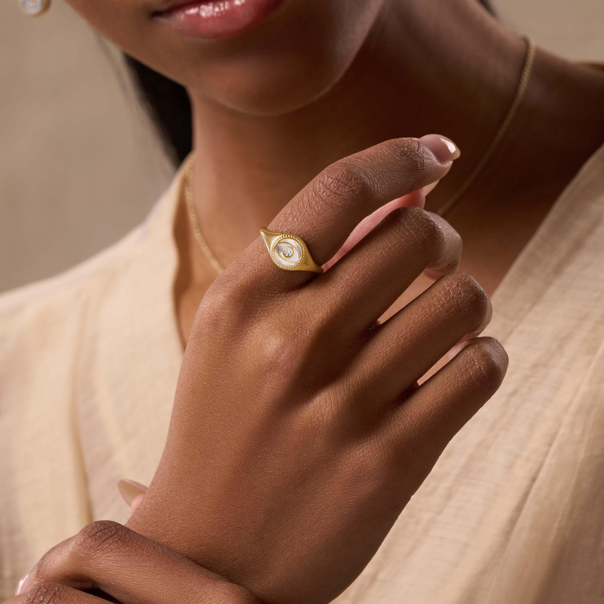 Success Enhancer Evil Eye Mother of Pearl Ring