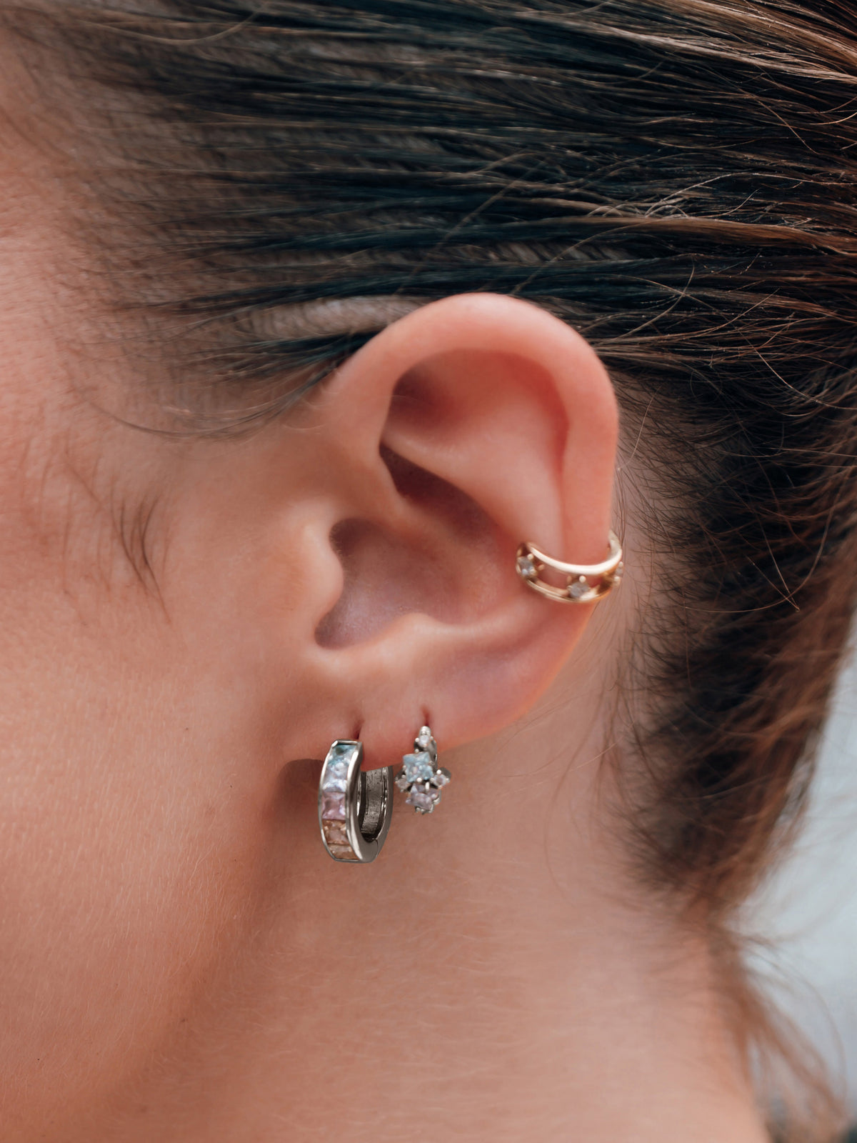 Rainbow Gem Silver 10mm Huggie Earrings