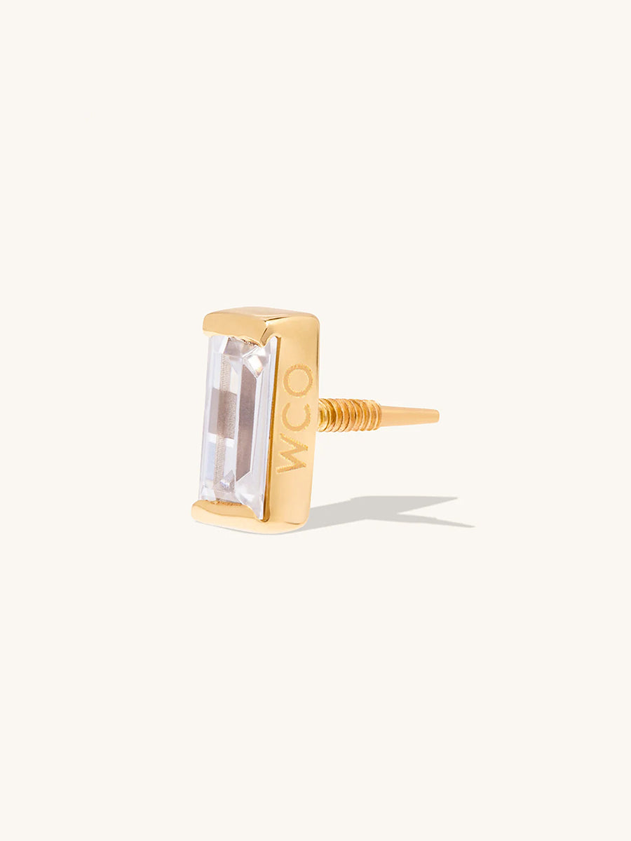 Baguette 14K Solid Gold Front Earring Stud