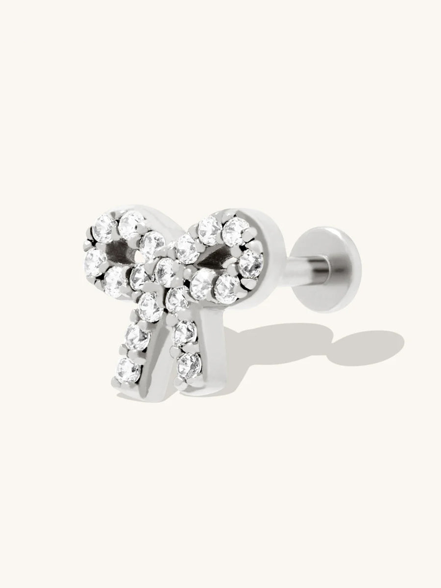 Bow Pave Silver Flat Back Earring