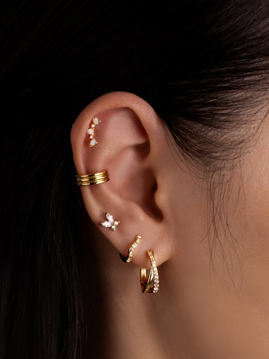 Twist Pave 14K Gold Vermeil 12mm Huggie Earrings