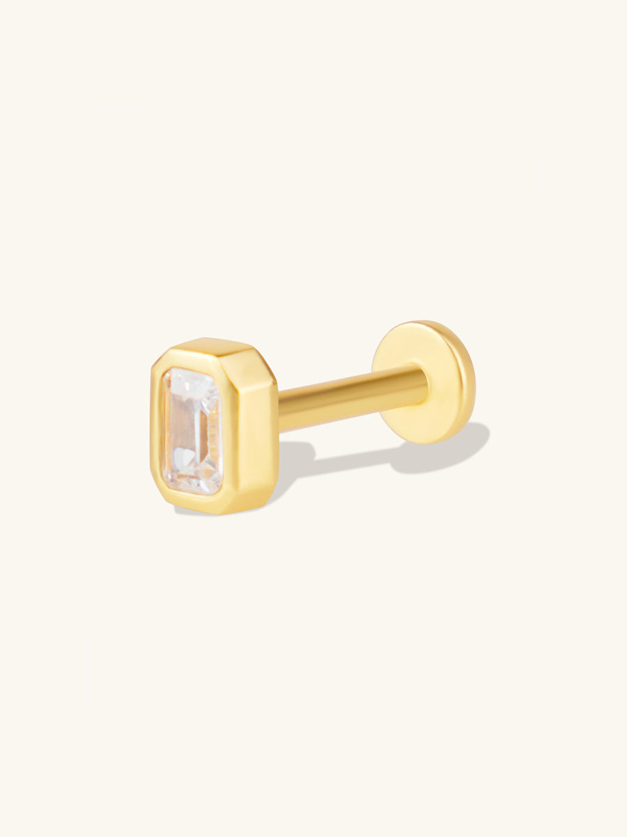 Emerald Bezel Gold Flat Back Earring