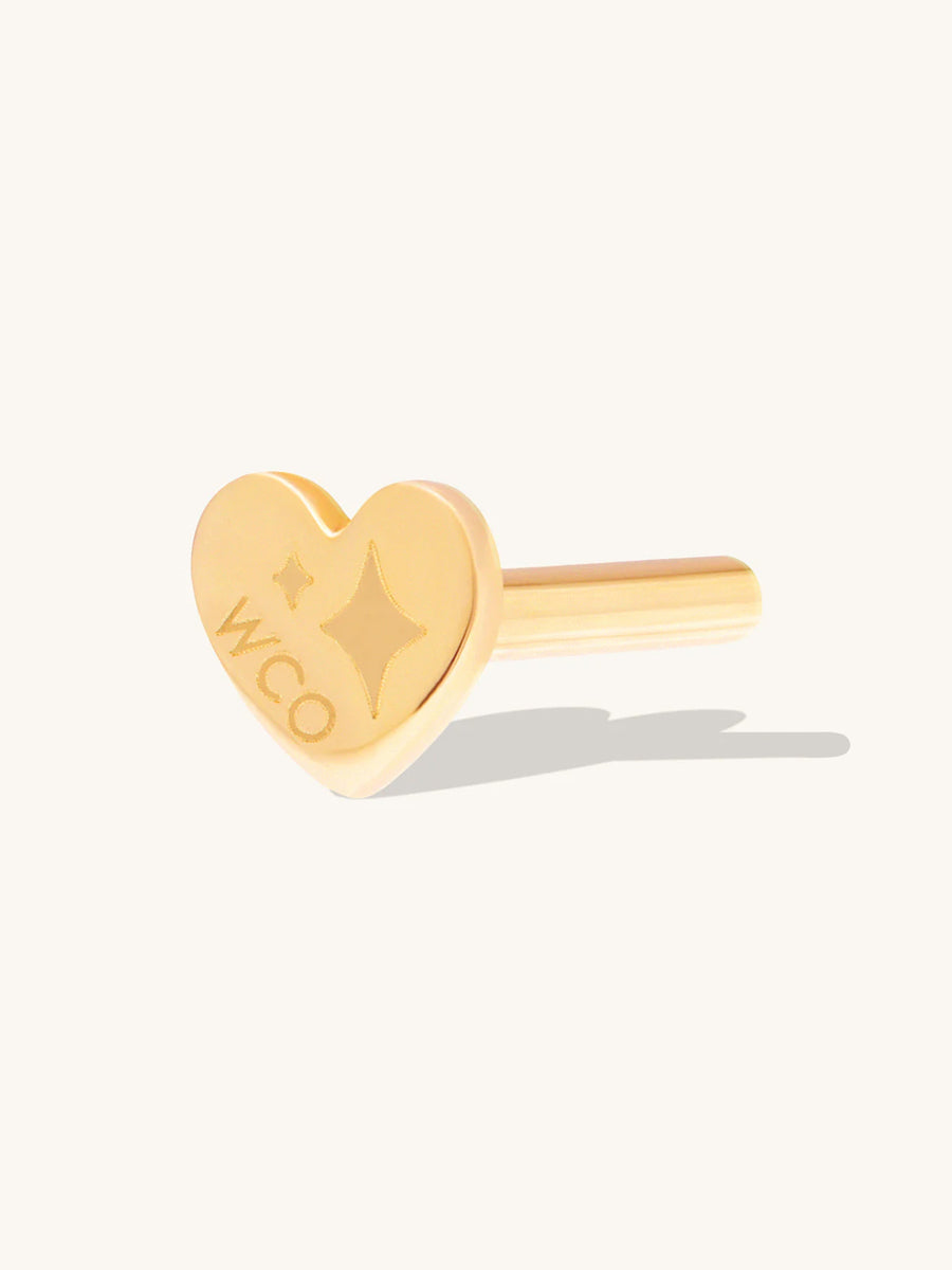 Heart 14K Solid Gold Flat Back Earring Post