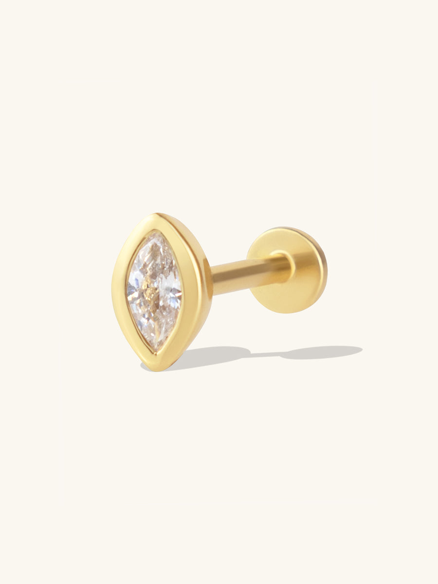 Marquise Bezel Gold Flat Back Earring