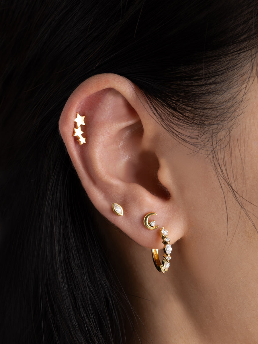 Crescent Diamante Gold Flat Back Earring