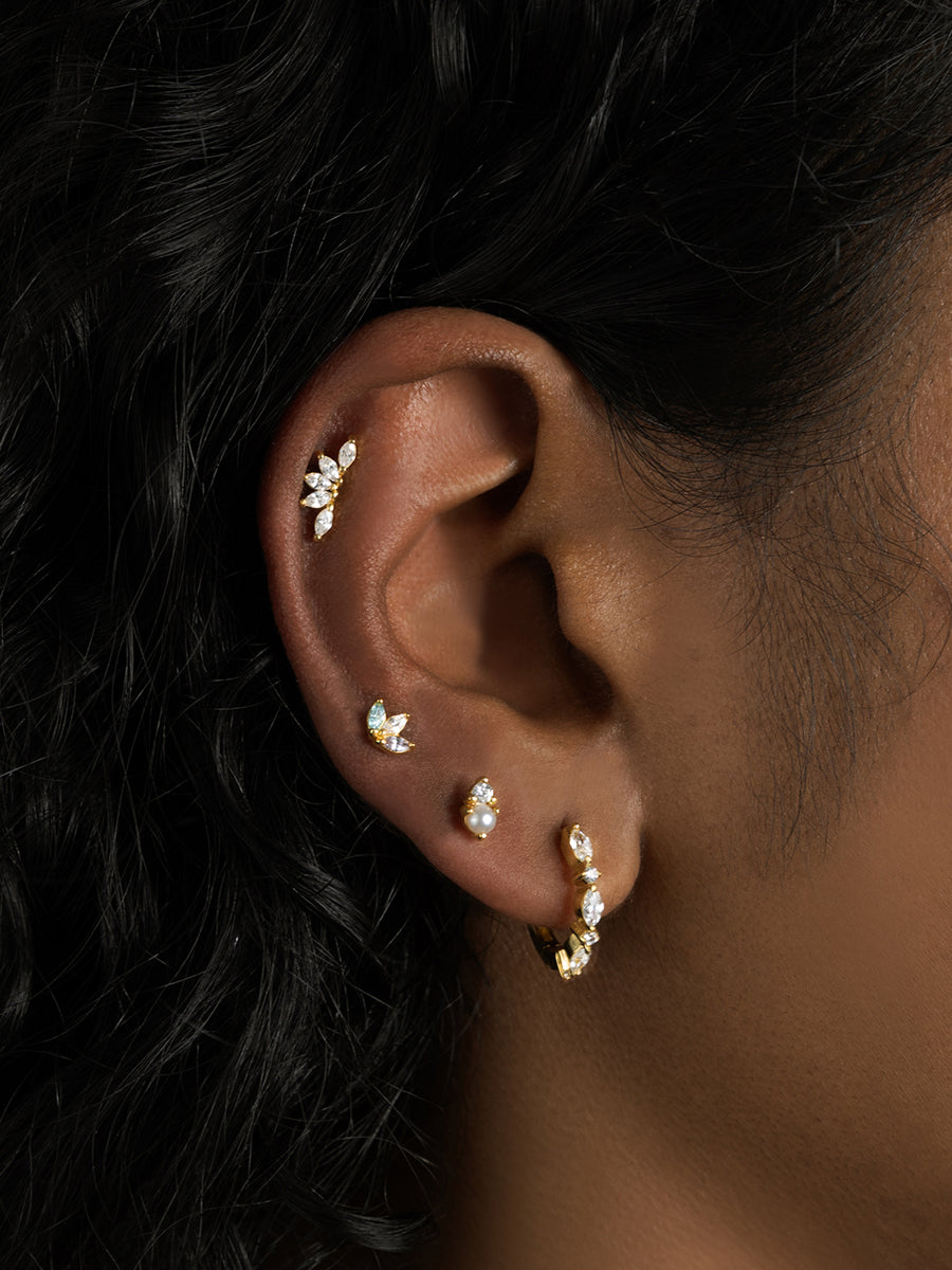 Marquise Pave Gold 11mm Huggie Earrings