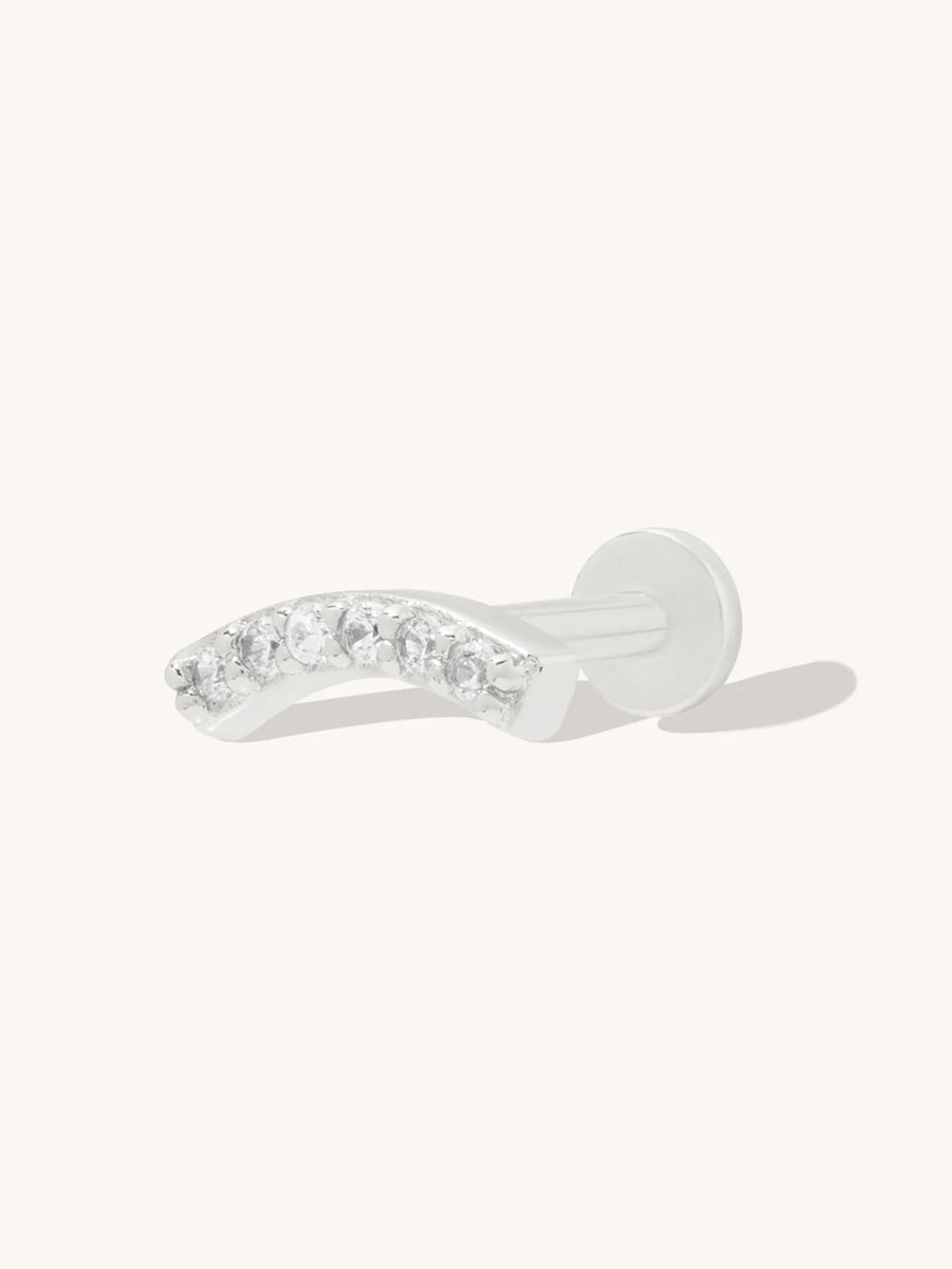 Pave Curve Silver Flat Back Earring