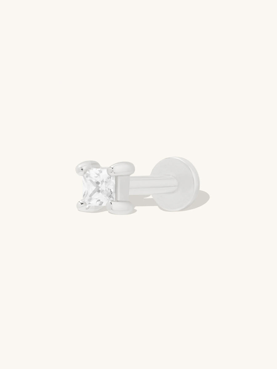 Princess Silver 2mm Flat Back Earring