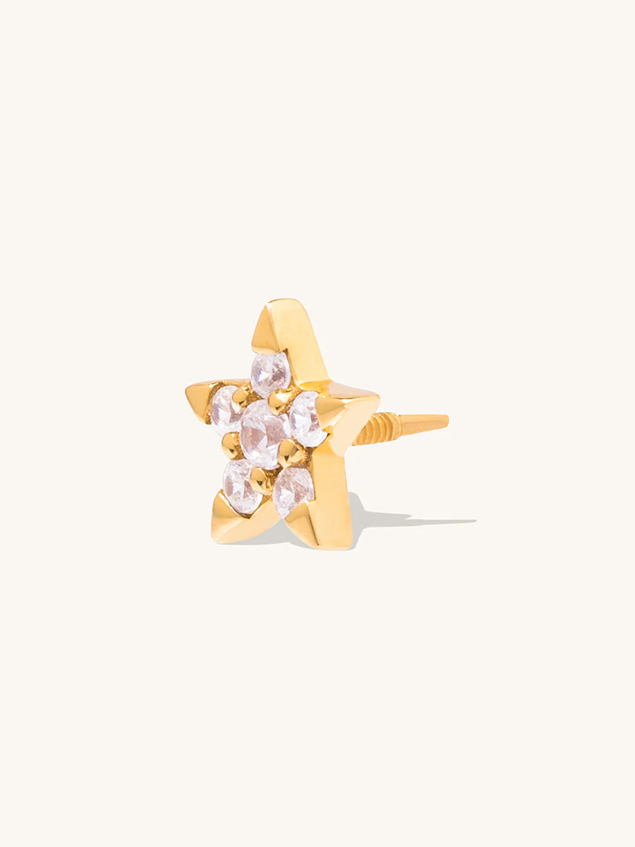 Star Diamante 14K Solid Gold Front Earring Stud