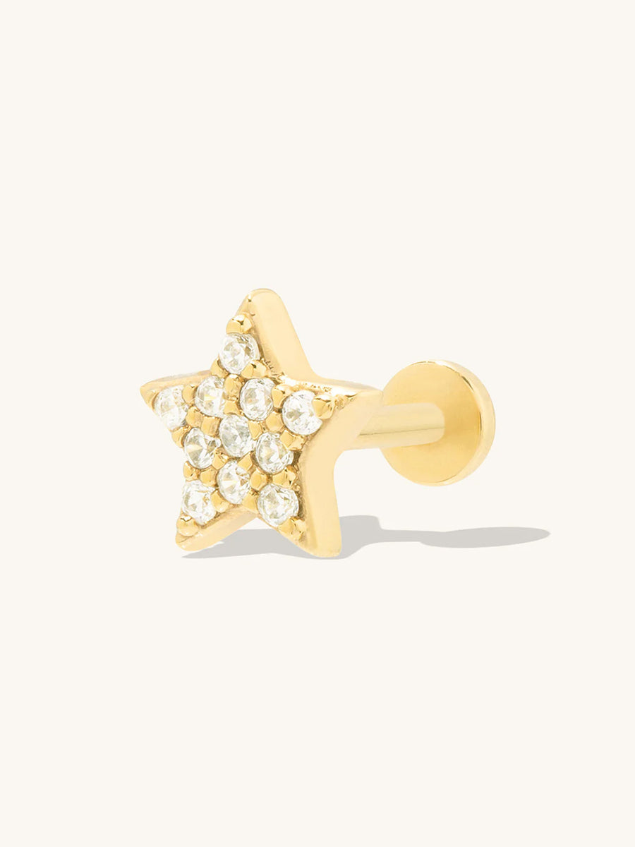 Star Pave Gold Flat Back Earring