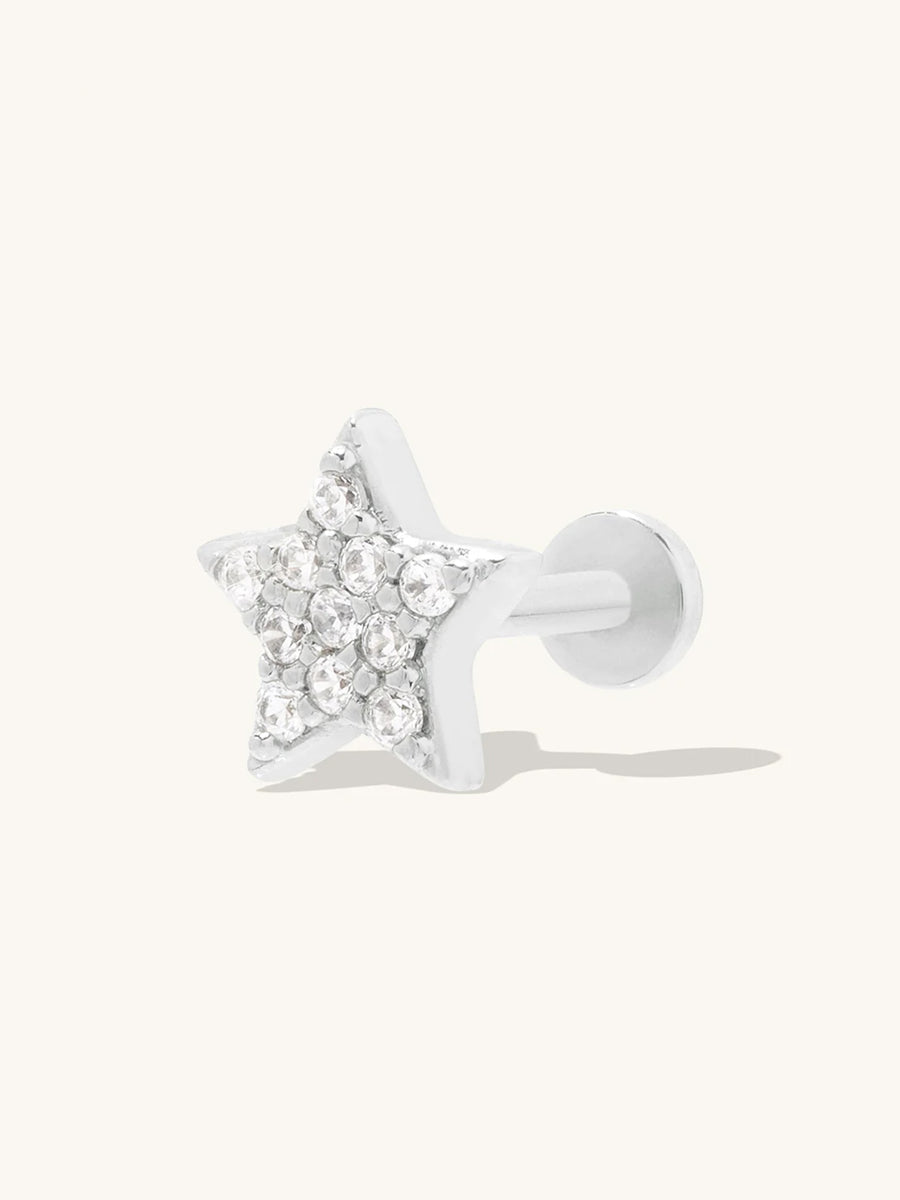 Star Pave Silver Flat Back Earring