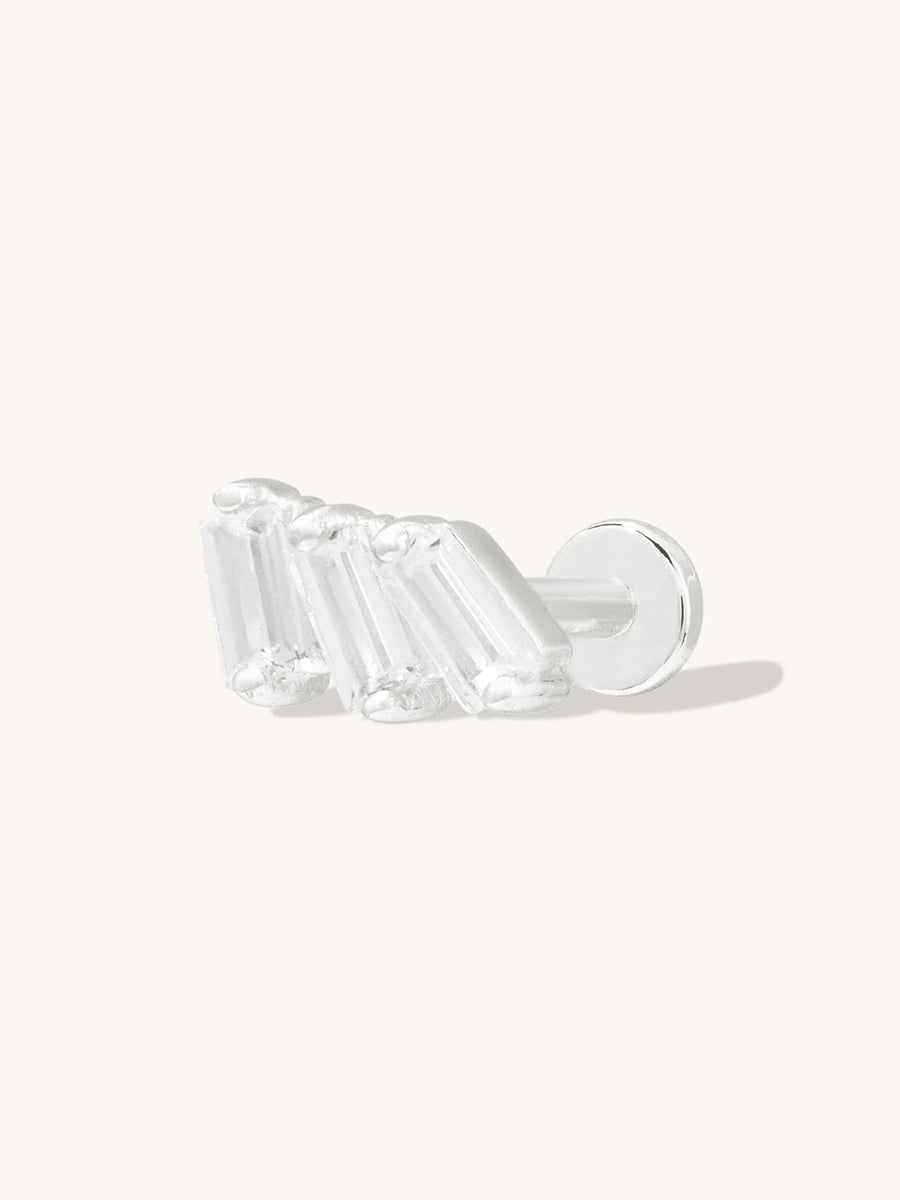Trio Baguette Silver Flat Back Earring