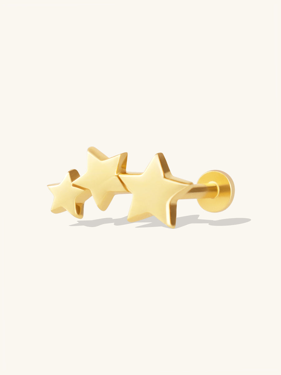 Trio Stars Gold Flat Back Earring