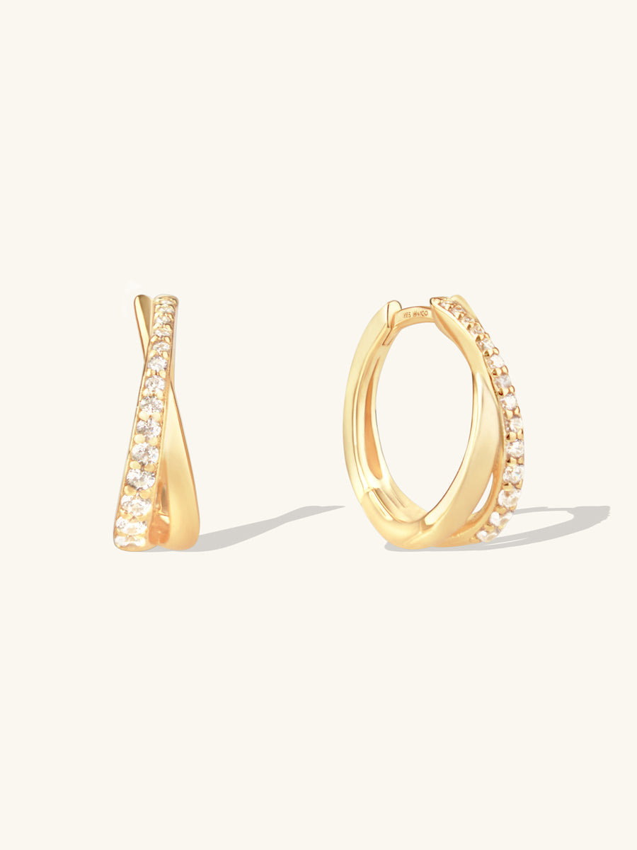 Twist Pave 14K Gold Vermeil 12mm Huggie Earrings
