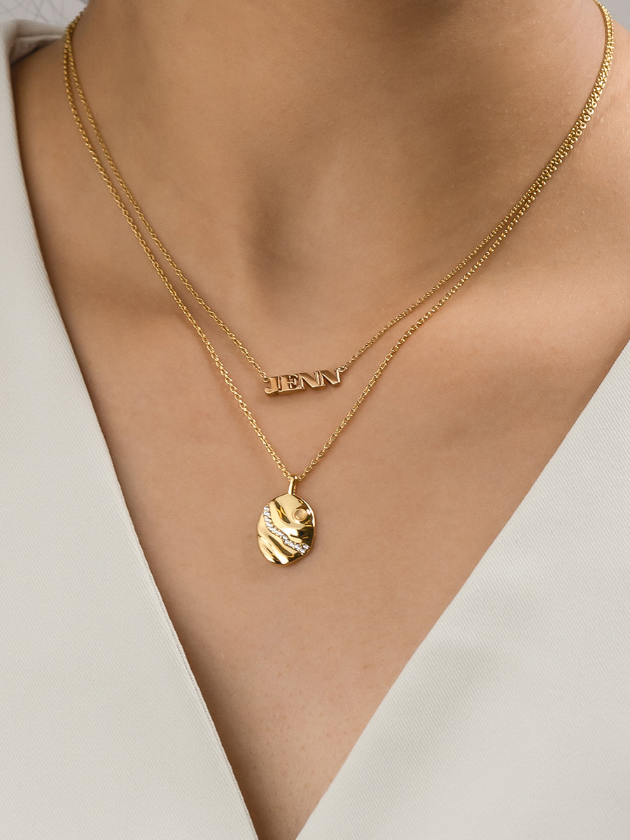 14K Solid Gold Nameplate Necklace With Standard Chain