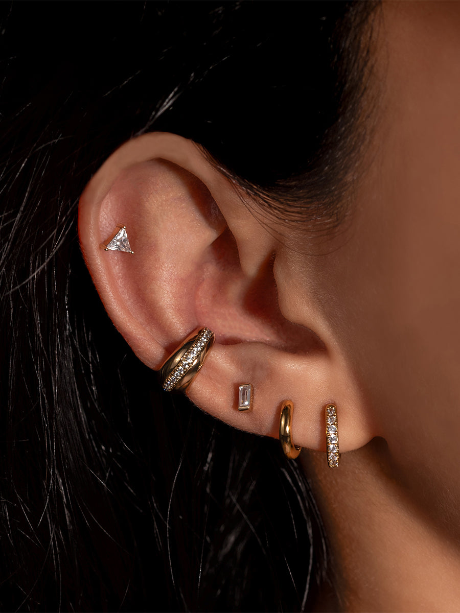 Baguette 14K Solid Gold Front Earring Stud