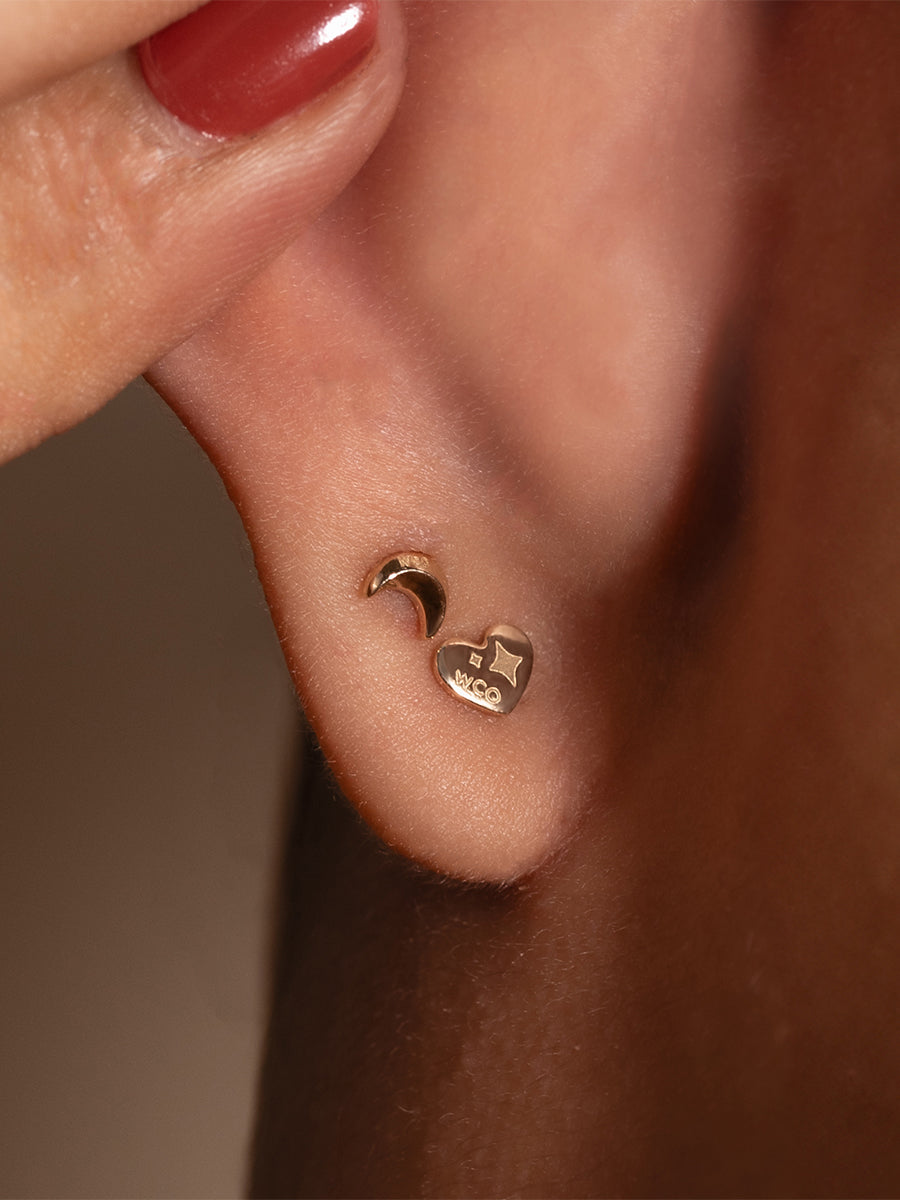 Heart 14K Solid Gold Flat Back Earring Post