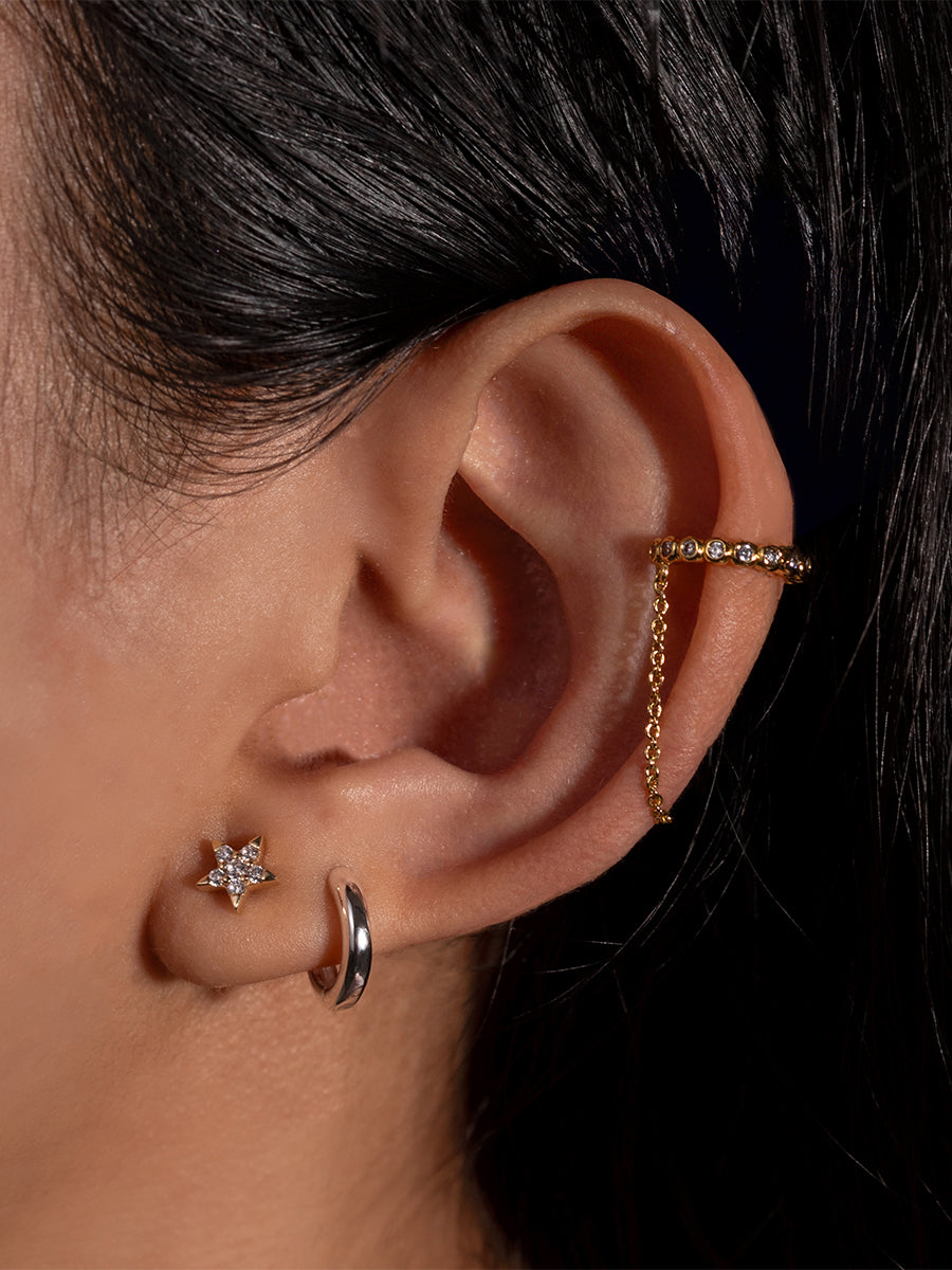 Star Diamante 14K Solid Gold Front Earring Stud