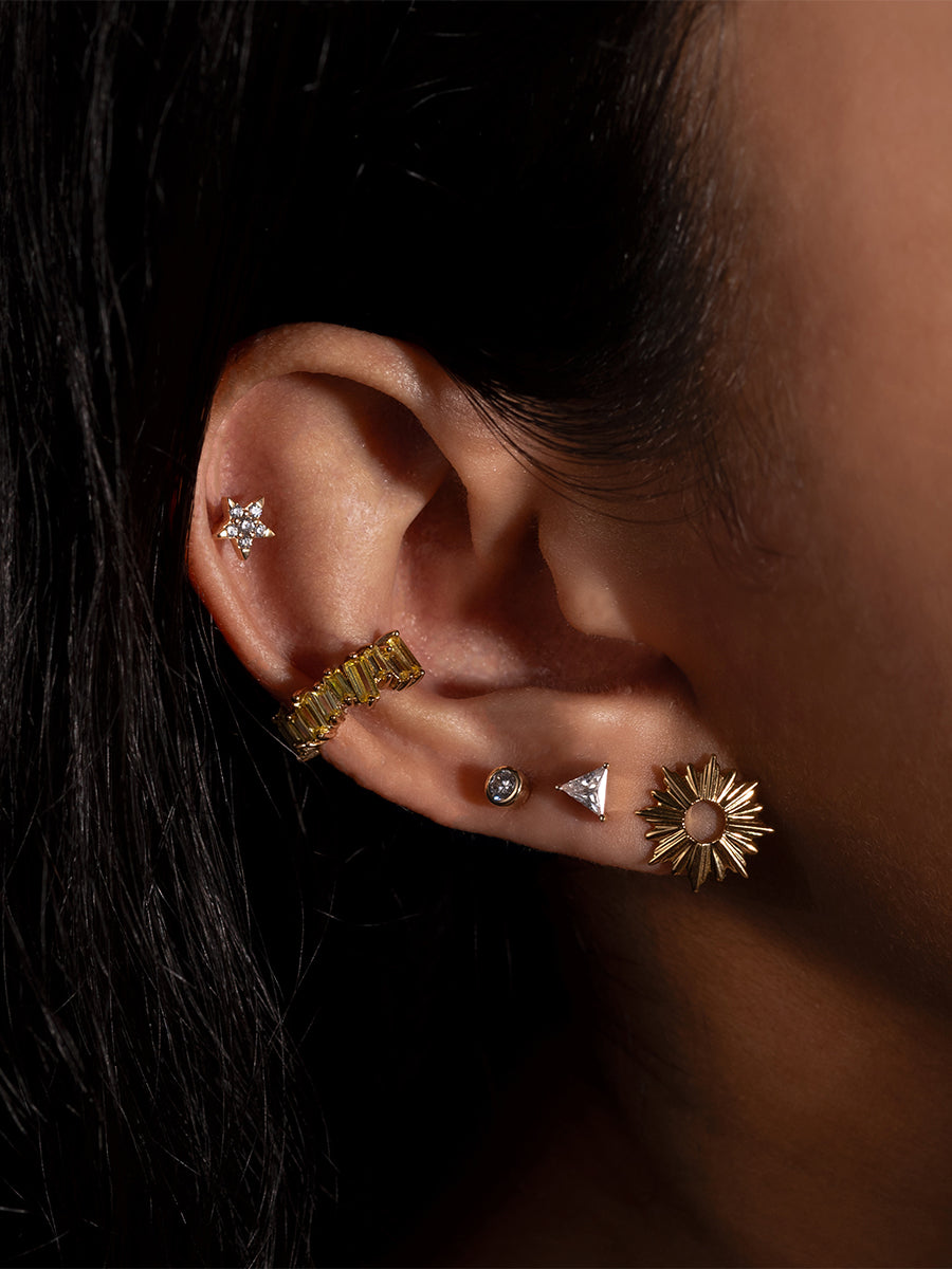 Triangle Diamante 14K Solid Gold Front Earring Stud