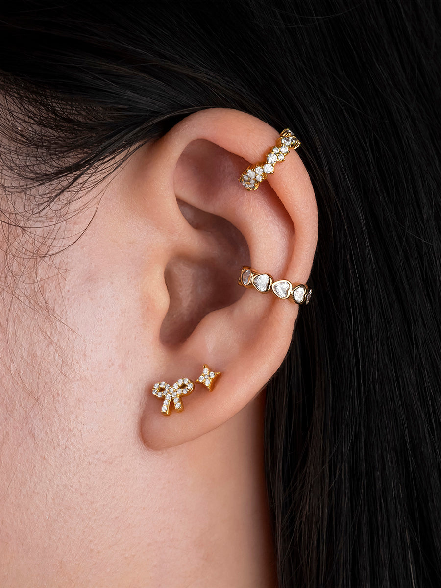 Bow Pave Gold Flat Back Earring