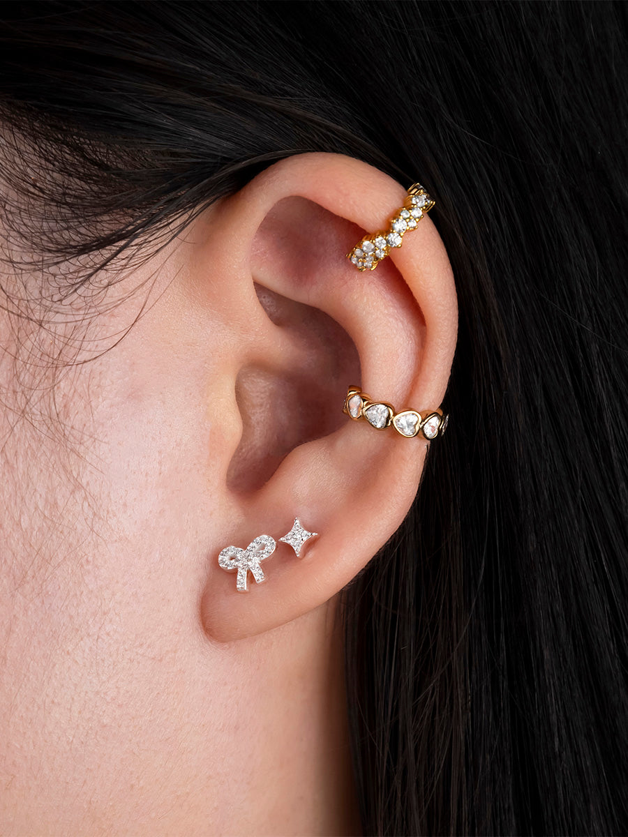 Bow Pave Silver Flat Back Earring