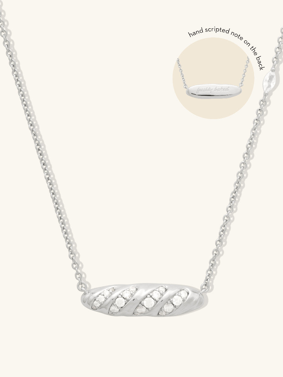 Baguette Pave Silver Necklace