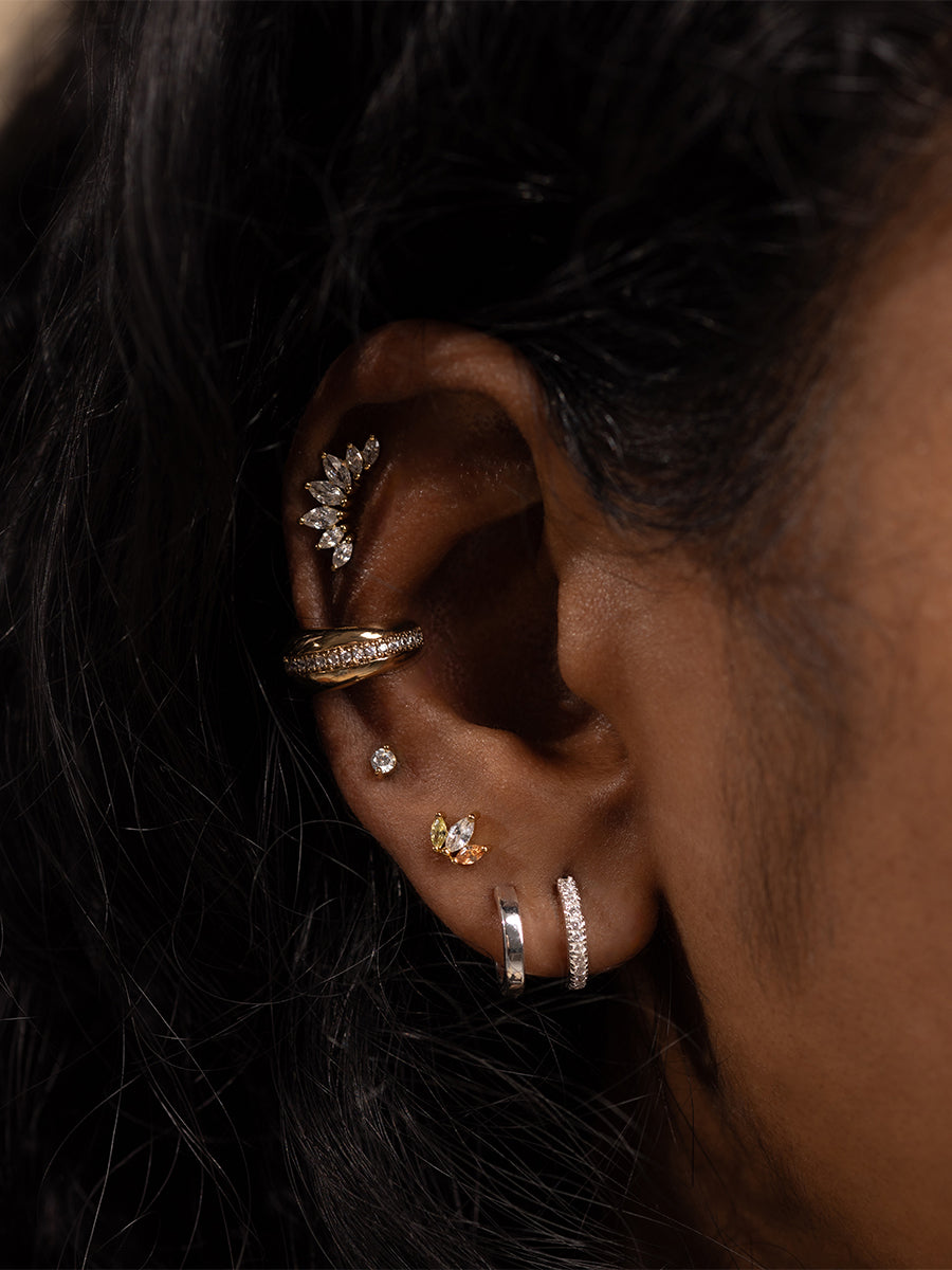 Classic Double Pave Silver 9mm Huggie Earrings