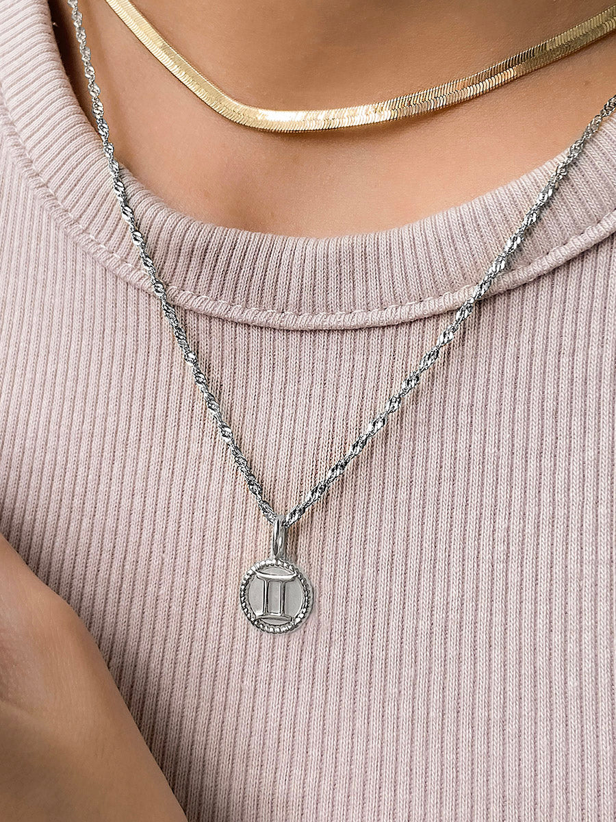 Gemini Zodiac Mother of Pearl 925 Sterling Silver Pendant