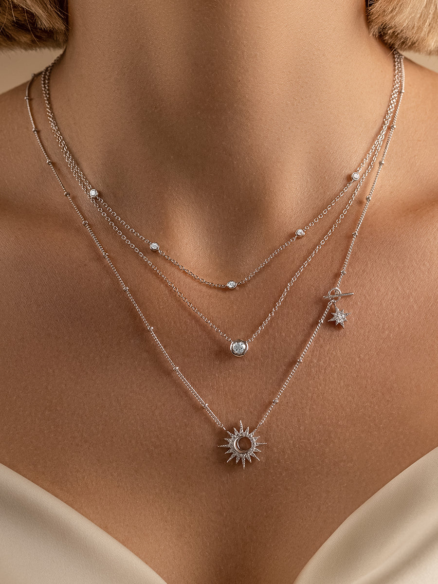 Multi Brilliant Bezel 925 Sterling Silver Necklace