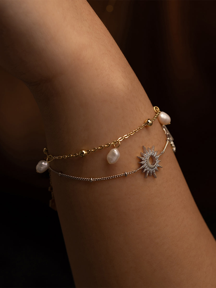 Sunlit Crescent Silver Bracelet