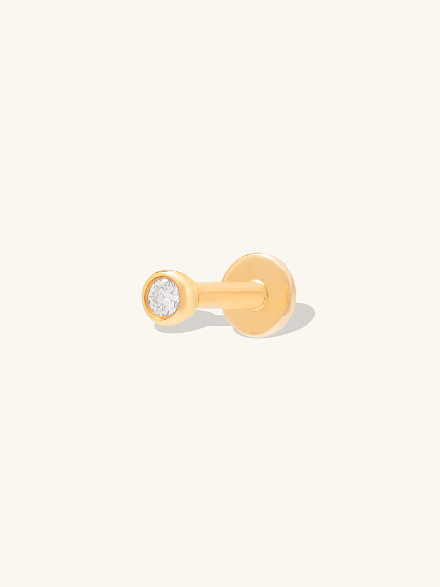 Bezel Diamond 14K Solid Gold Flat Back Earring