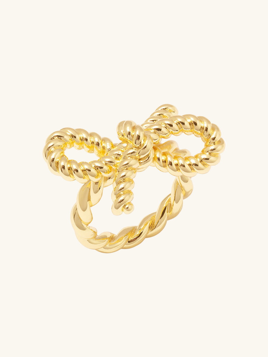 Ribbed Bow Gold Ring