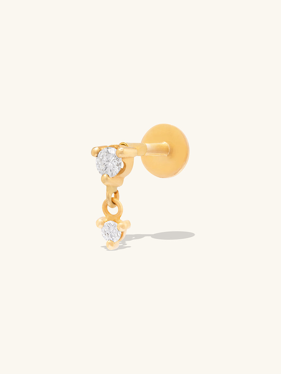 Brilliant Diamond Drop 14K Solid Gold Flat Back Earring
