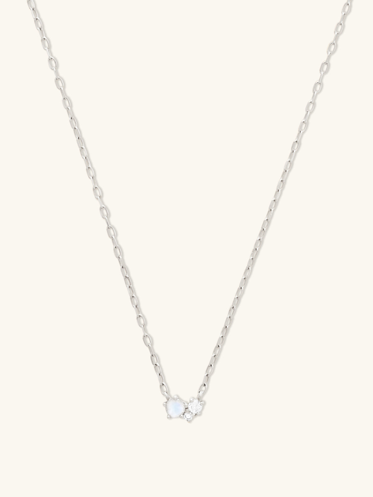Cluster Diamond & Moonstone 14K White Gold Necklace