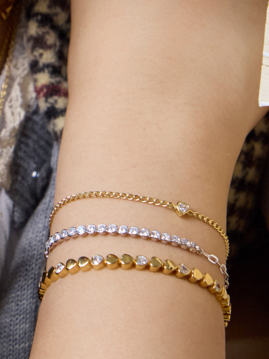 Heart Bezel 14K Gold Vermeil Curb Chain Bracelet