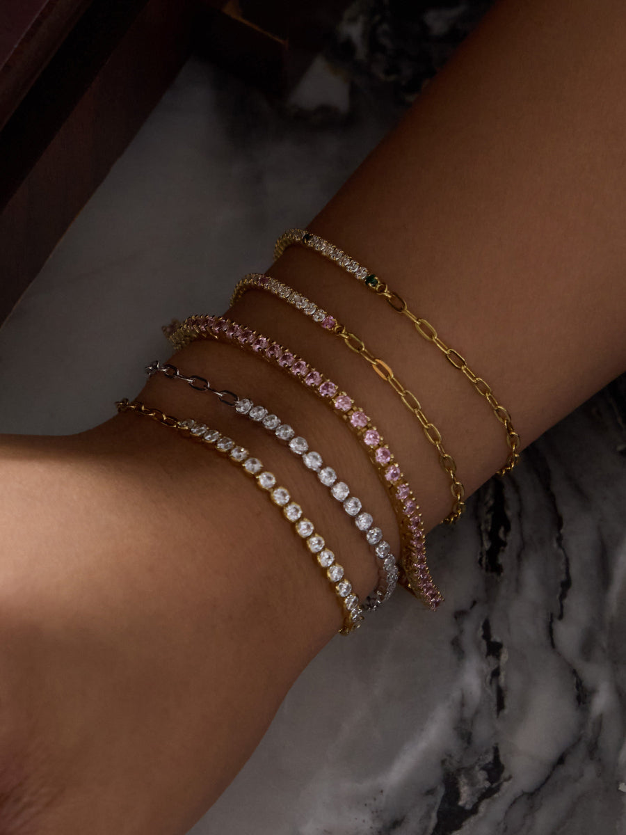 Pave 925 Sterling Silver Bezel Tennis Chain Bracelet