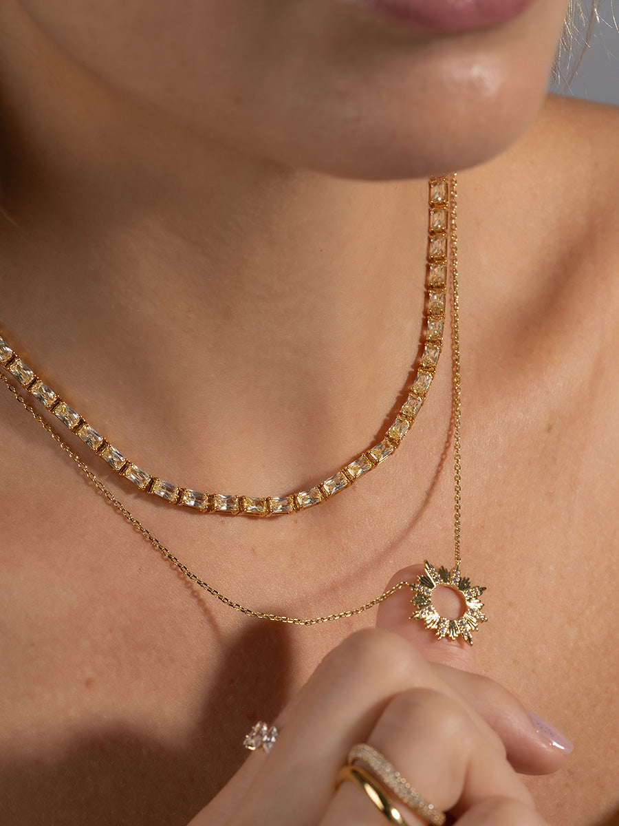 Pave 14K Gold Vermeil Canary Baguette Tennis Necklace