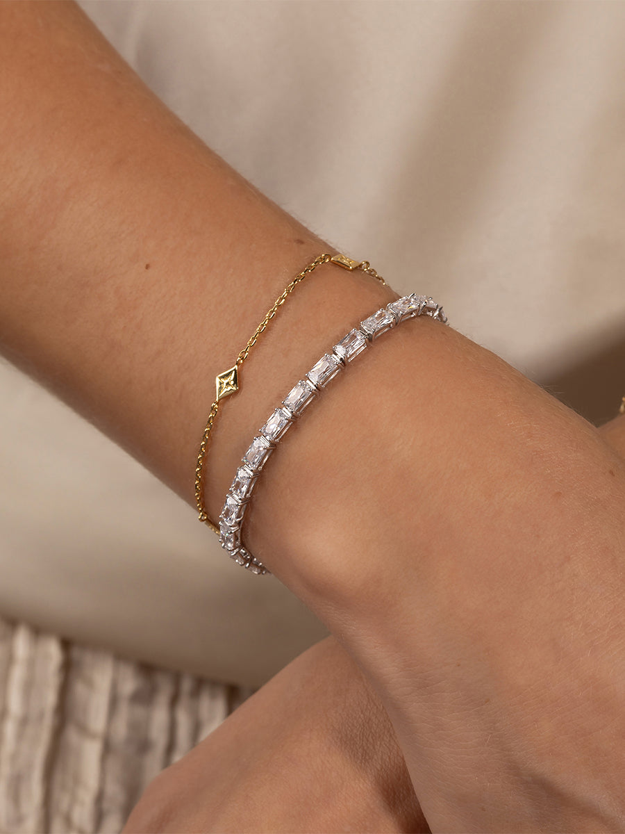 Pave 925 Sterling Silver Baguette Tennis Bracelet