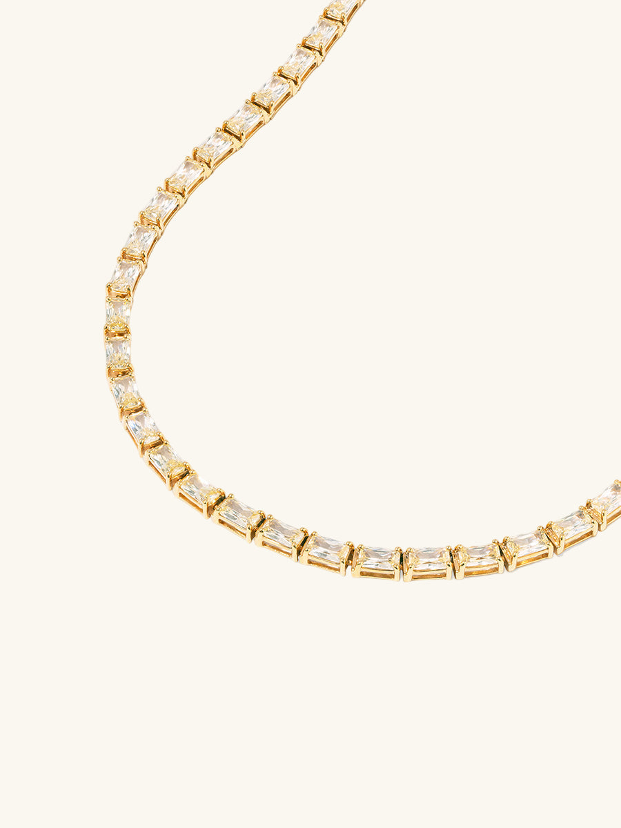 Pave 14K Gold Vermeil Canary Baguette Tennis Necklace