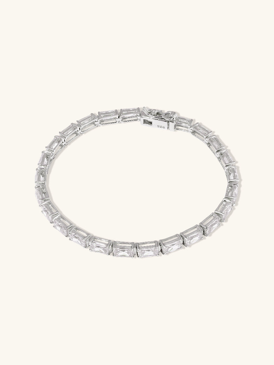 Pave 925 Sterling Silver Baguette Tennis Bracelet
