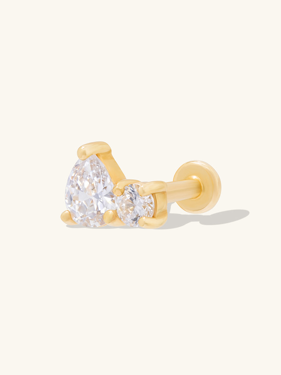 Diamond Duo 14K Solid Gold Flat Back Earring