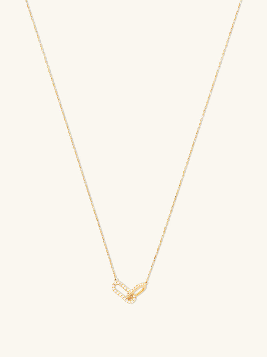 Double Link Diamond Pave 14K Solid Gold Necklace